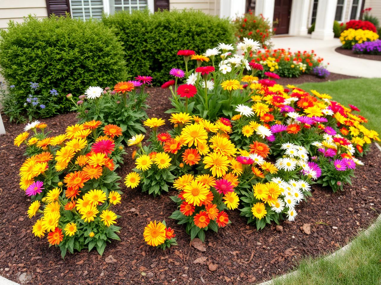 Colorful seasonal flower bed installation